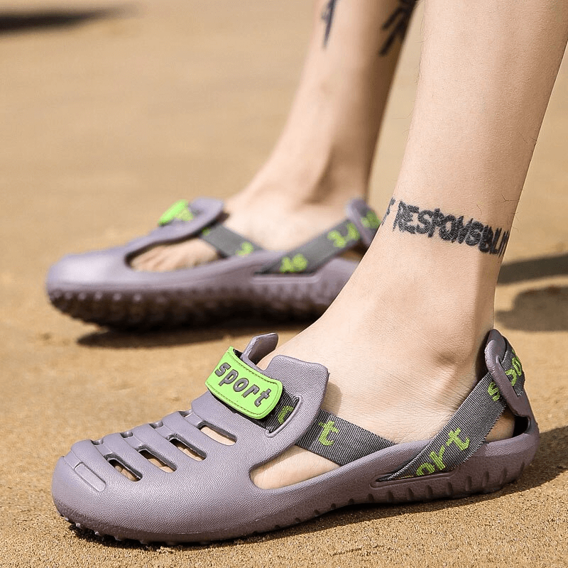 Men's lightweight beach clogs with EVA material, flexible design, and secure strap, perfect for outdoor adventures on the sand.