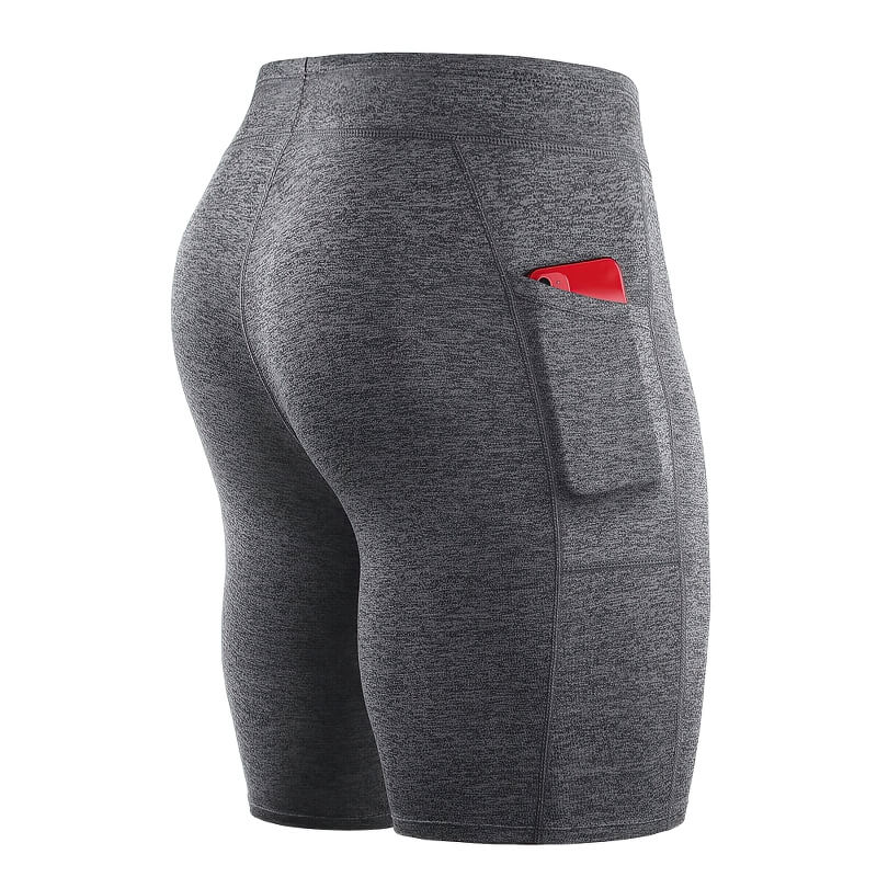 Gray men's outdoor running shorts with pocket, elastic short compression tights SF0629, showcasing flexibility and comfort for athletes.