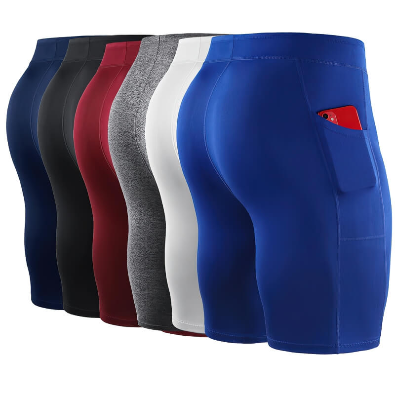 Men's outdoor running shorts in six colors with pocket, stretchy and lightweight fabric, perfect for flexibility and comfort.