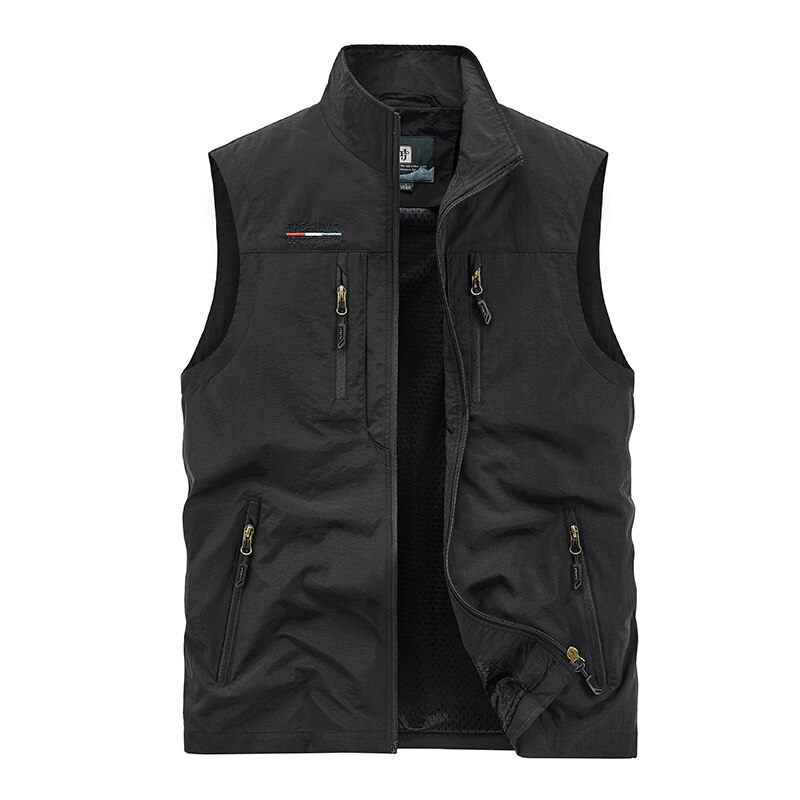 Men's quick-dry nylon waistcoat, sleeveless with multi-pockets and stand collar, perfect for casual style and comfort. Model SF1161.