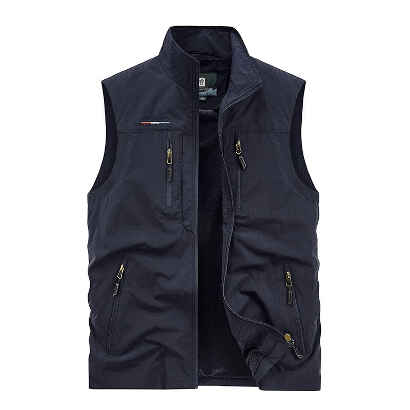 Men's quick-dry slim waistcoat with multiple pockets, in navy, perfect for casual wear, made of nylon, stand collar, sleeveless - SF1161