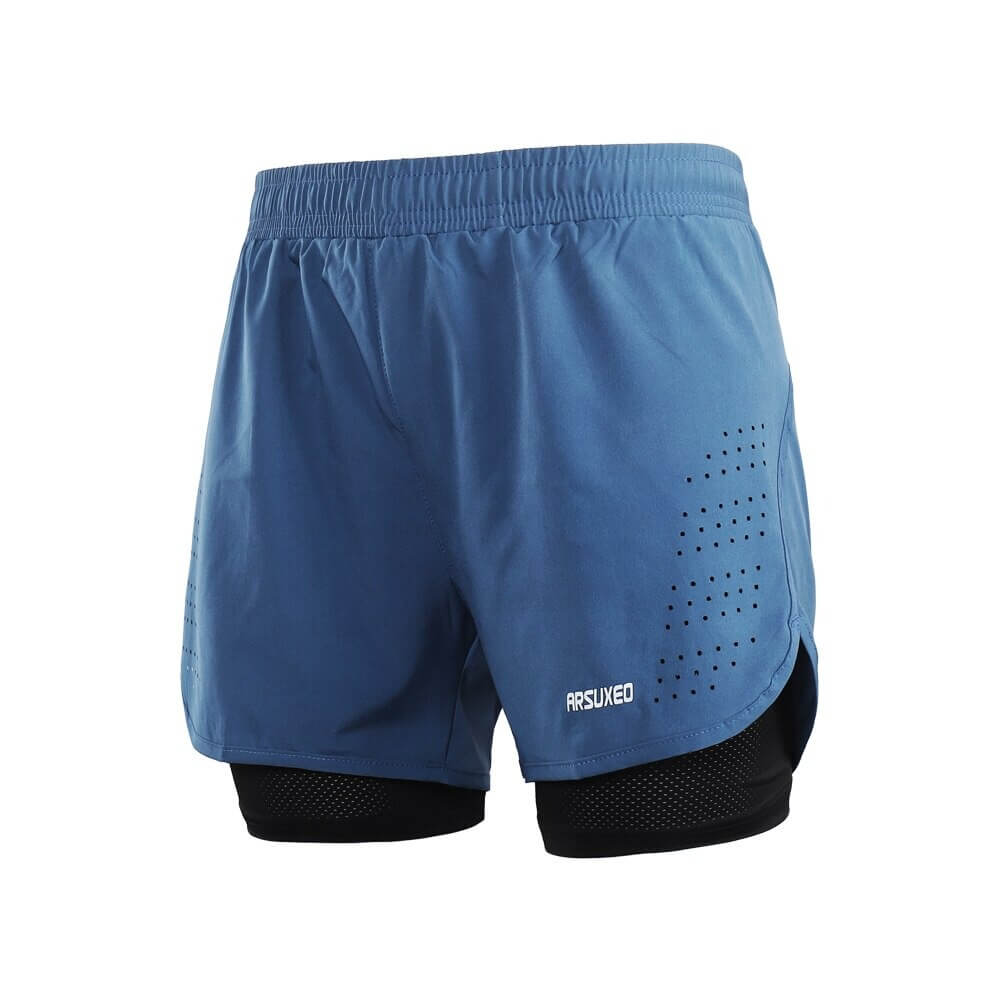 Men's blue running shorts with black longer liner, designed for ultimate comfort and breathability, ideal for avid runners - SF0482.