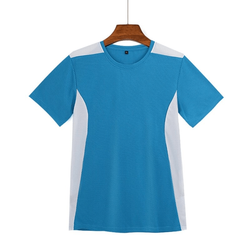 Men's short sleeves blue football t-shirt made of breathable polyester, ideal for gym, running, and training. Quick dry SF0497.