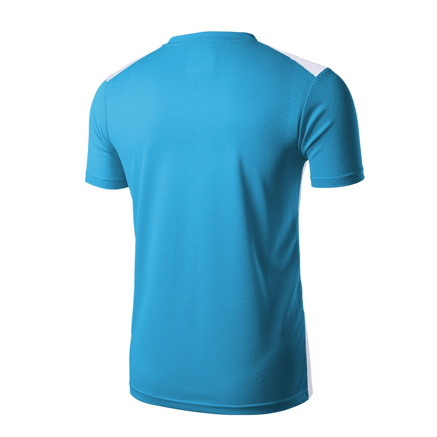 Men's short sleeve blue football t-shirt. Quick-dry polyester for gym, beach, sports, or camping.