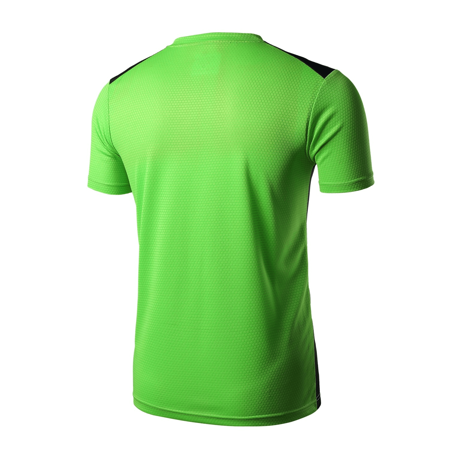 Vibrant green men's quick dry short sleeves football t-shirt, lightweight breathable fabric ideal for sports and training.