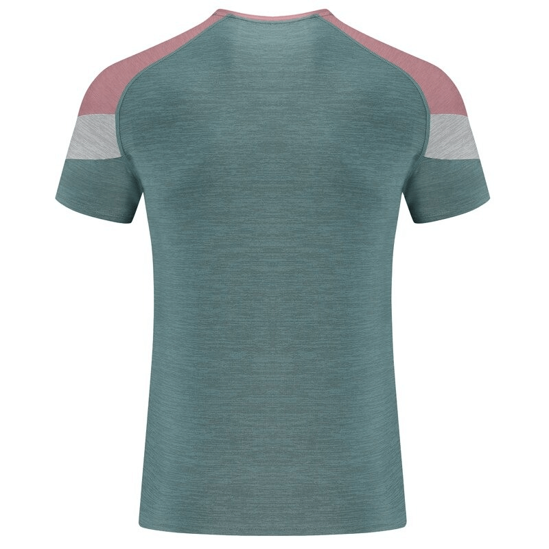 Men's breathable fast-dry gym t-shirt, short sleeves, stylish O-neck, back view, ideal for workouts and casual wear.