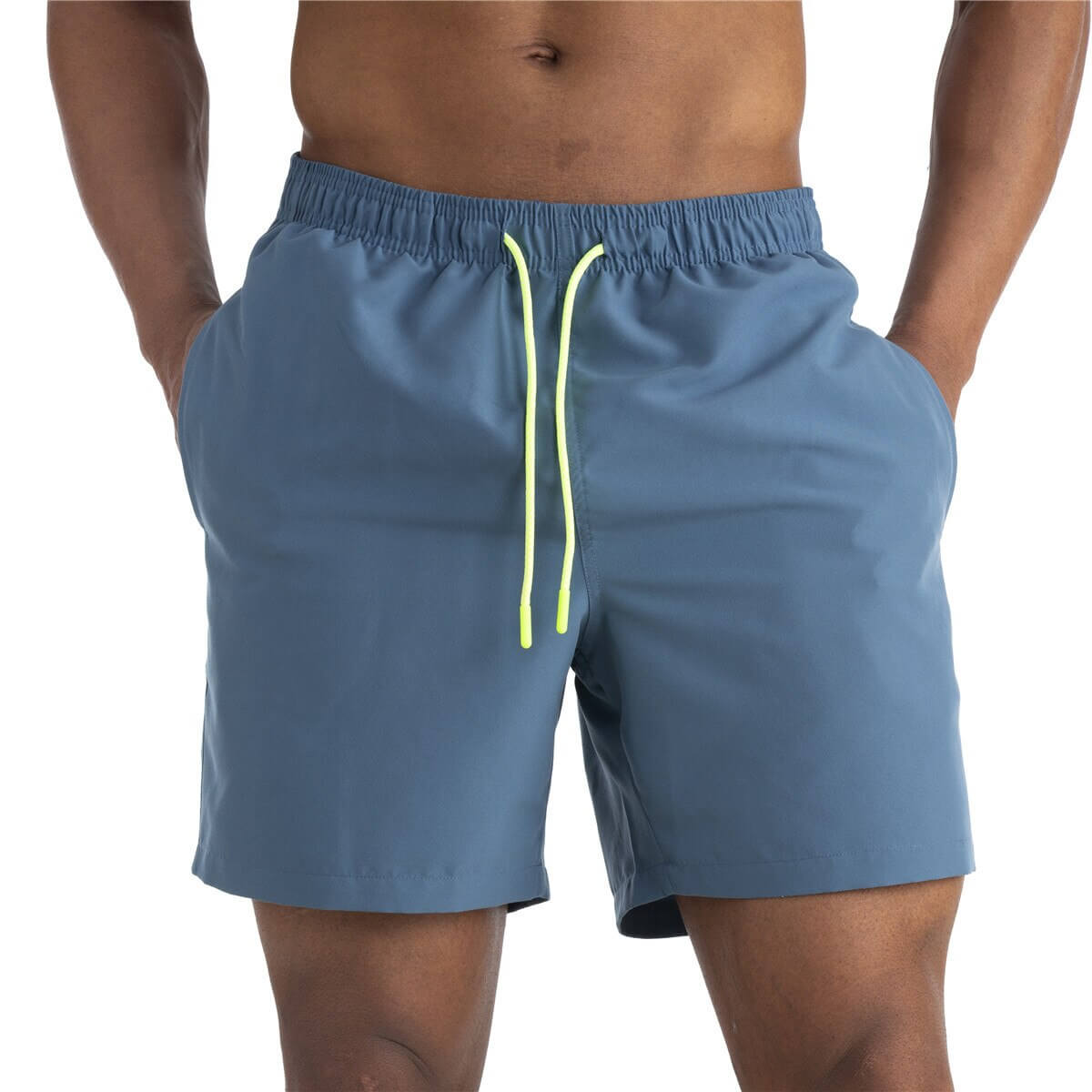 Men's solid color boardshorts with pockets, featuring quick-drying polyester, drawstring waist, and modern design for swimwear - SF0831