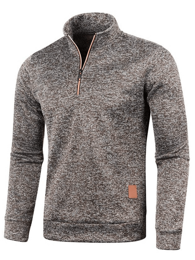 Men's solid color thick sweatshirt with half zipper and turtleneck, showcasing full sleeves and cozy style, perfect for warmth.