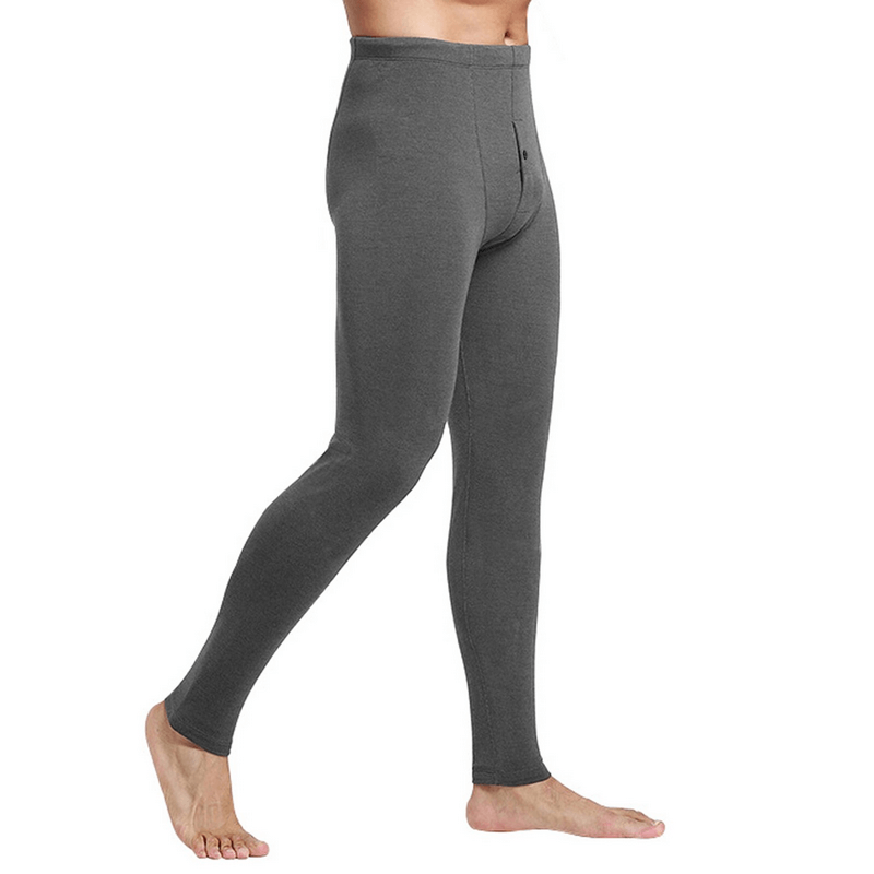 Men's solid color tight thermal pants with elastic waistband, heavyweight leggings style, shown in side view, SF1053.