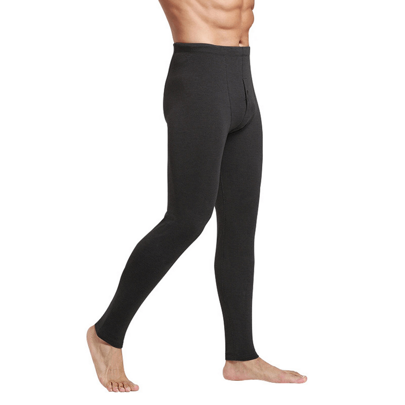 Men's black thermal pants with elastic waistband, heavyweight fabric, perfect for cold weather and casual wear, SF1053.