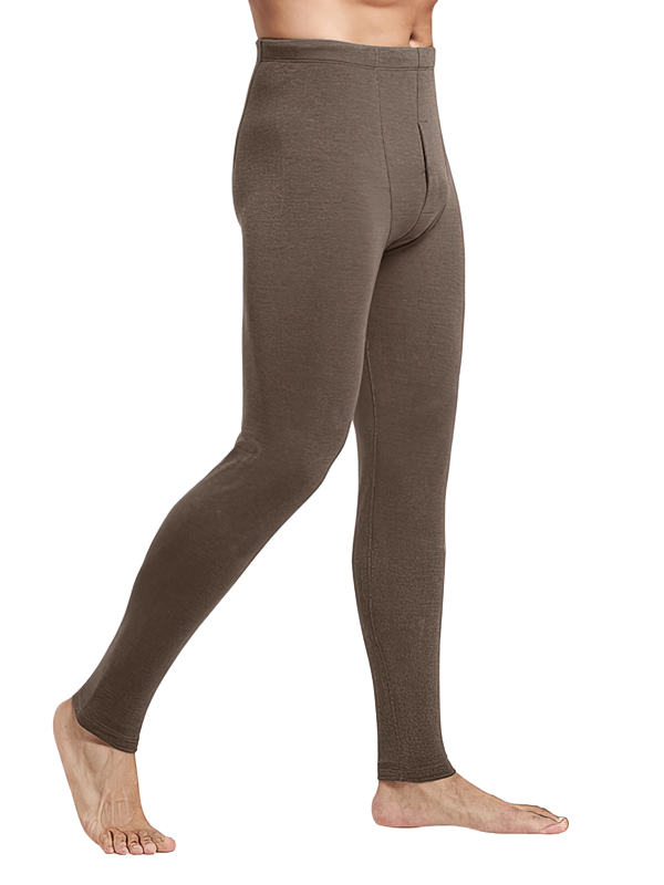 Men's solid color tight thermal pants with elastic waistband, full-length leg design, heavyweight for warmth and casual comfort.