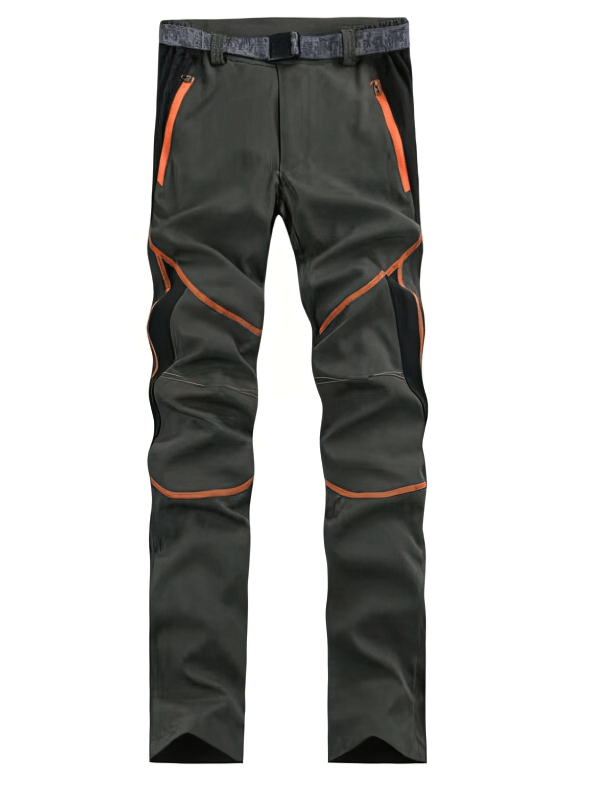 Men's sports breathable quick-drying hiking pants SF0241 with orange zippers, featuring durable polyester and Drytek technology for outdoor activities.