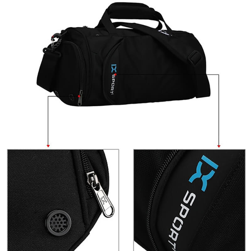 Men's sports crossbody bag with separate shoes compartment in solid black, featuring durable terylene, large capacity, perfect for gym.