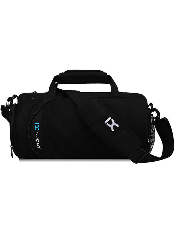 Men's crossbody sports bag with separate shoes compartment, in solid black, made of terylene and oxford, 20-35L capacity.