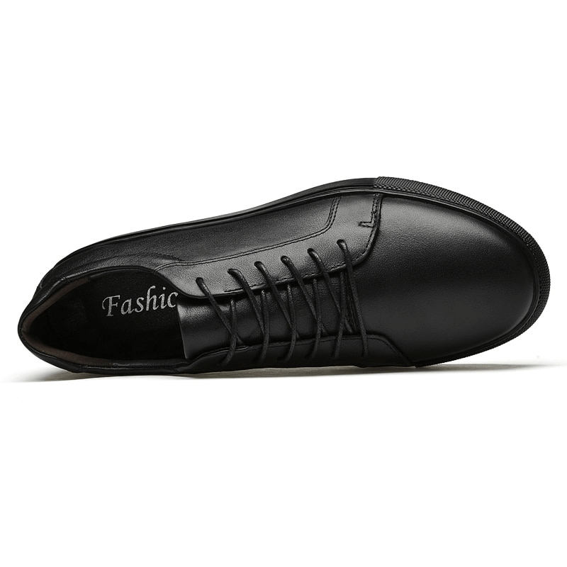 Men's leather sports sneakers SF1177 with flat sole, massage insole, and lace-up closure.