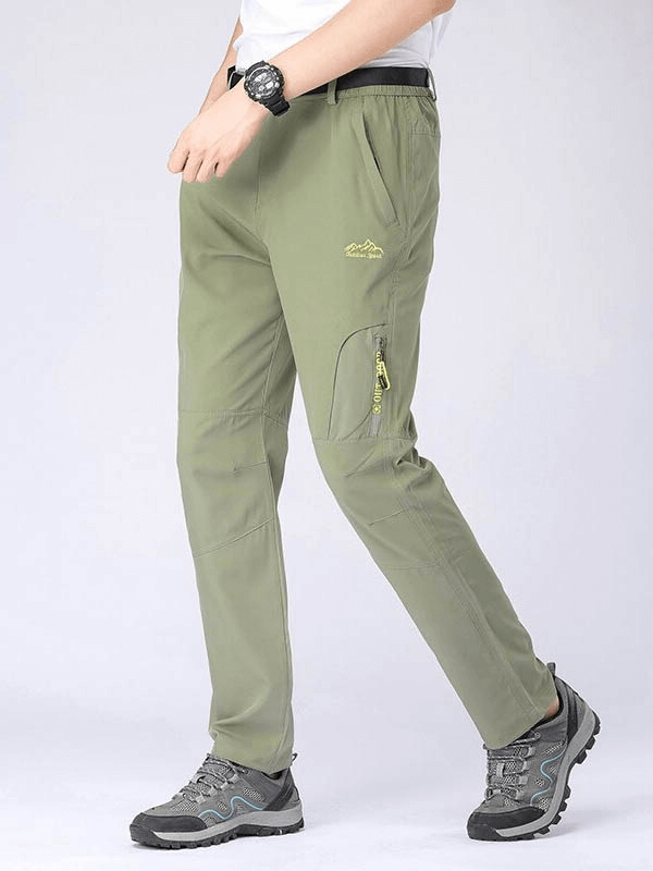 Men's stretch waterproof tactical trousers with multi-pockets in olive green, ideal for outdoor sports like hiking and camping, SF0457.