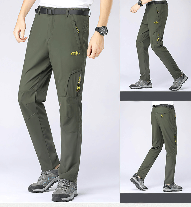 Men's stretch waterproof tactical trousers with multi-pockets, olive green, ideal for outdoor sports and activities - Model SF0457.