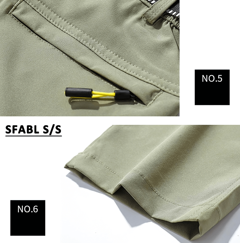 Close-up of Men's Stretch Waterproof Tactical Trousers showcasing pocket details and fabric texture in green color, ideal for outdoor activities.