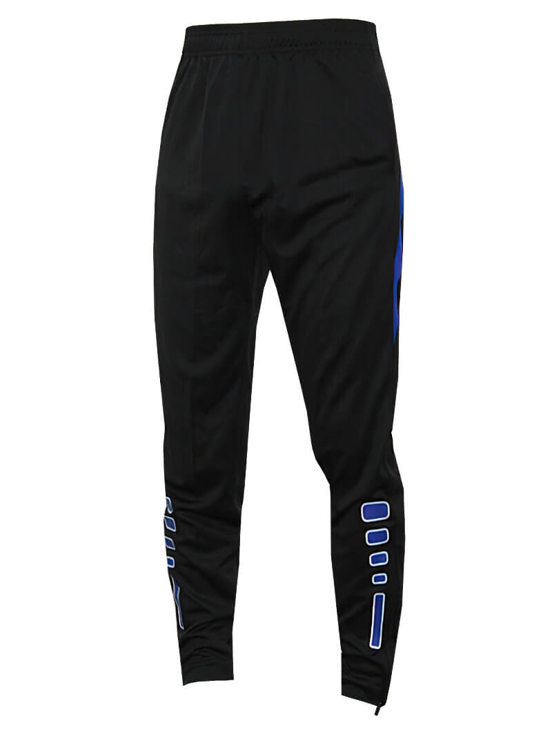 Men's black sweatpants with zipper pockets for football or basketball, breathable polyester, elastic waistband, full-length SF0444