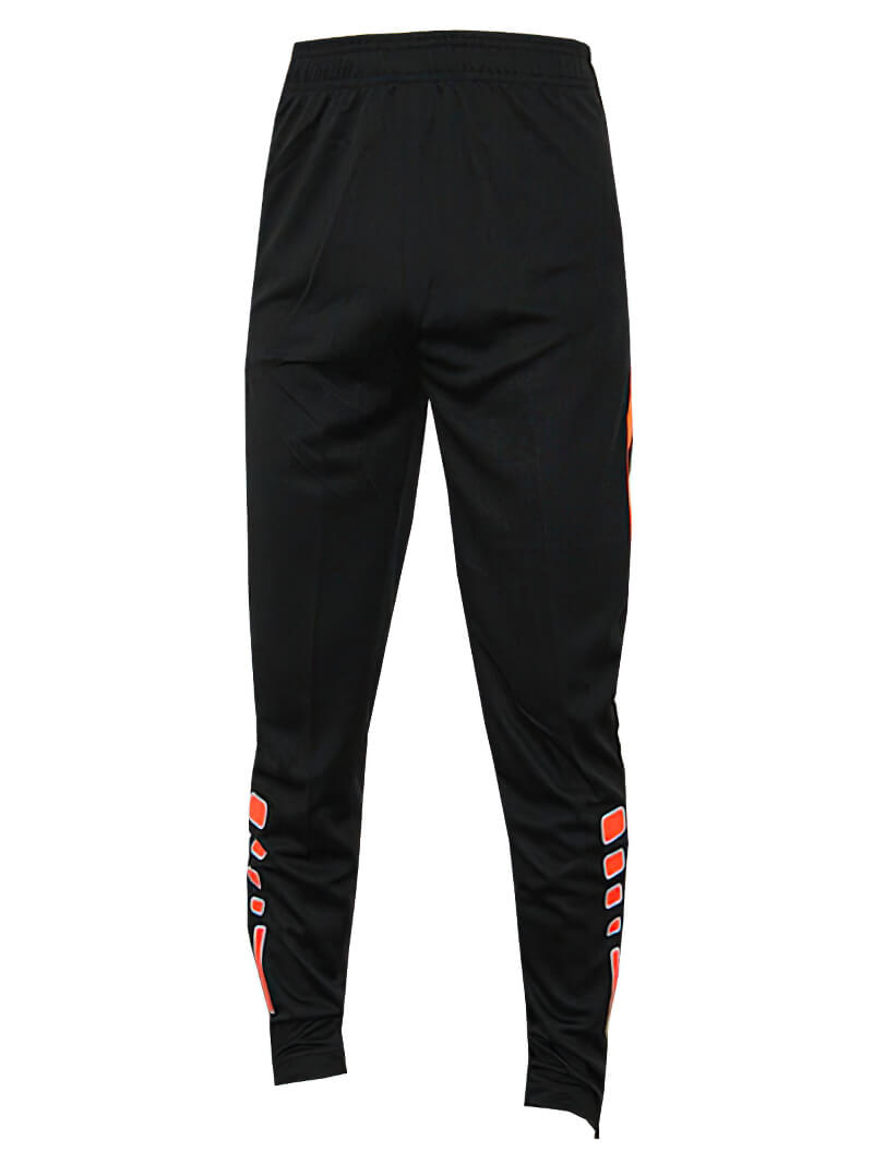 Black men's sweatpants with zipper pockets for football or basketball, made from breathable polyester with elastic waistband, SF0444.