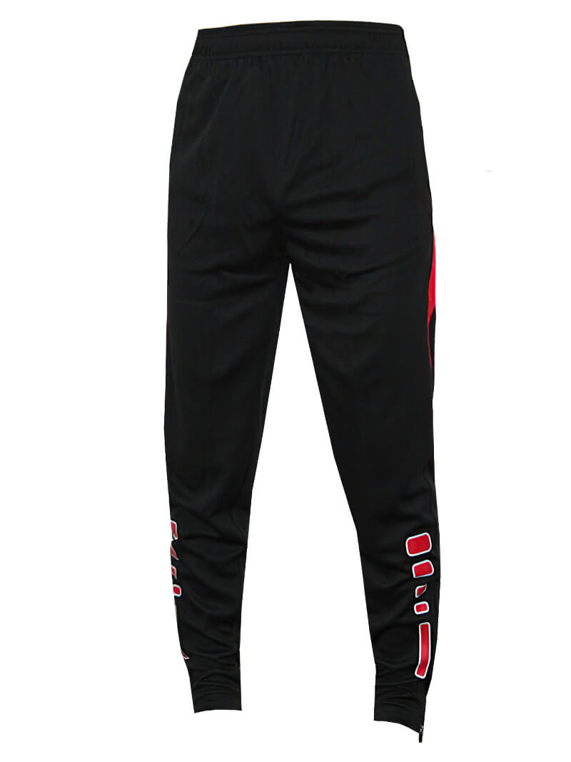 Men's black sweatpants with red accents and zippered pockets, perfect for football or basketball. SF0444