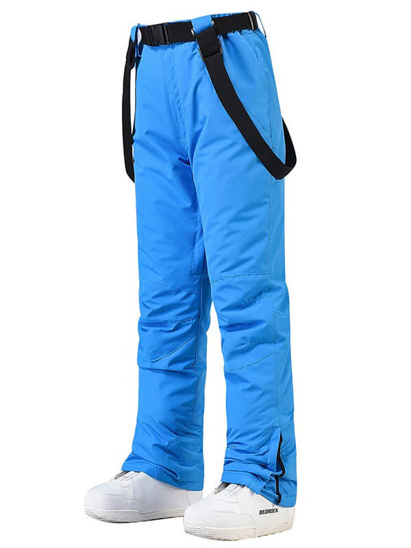 Men's blue ski pants, windproof and waterproof, with suspenders, perfect for skiing or snowboarding adventure.