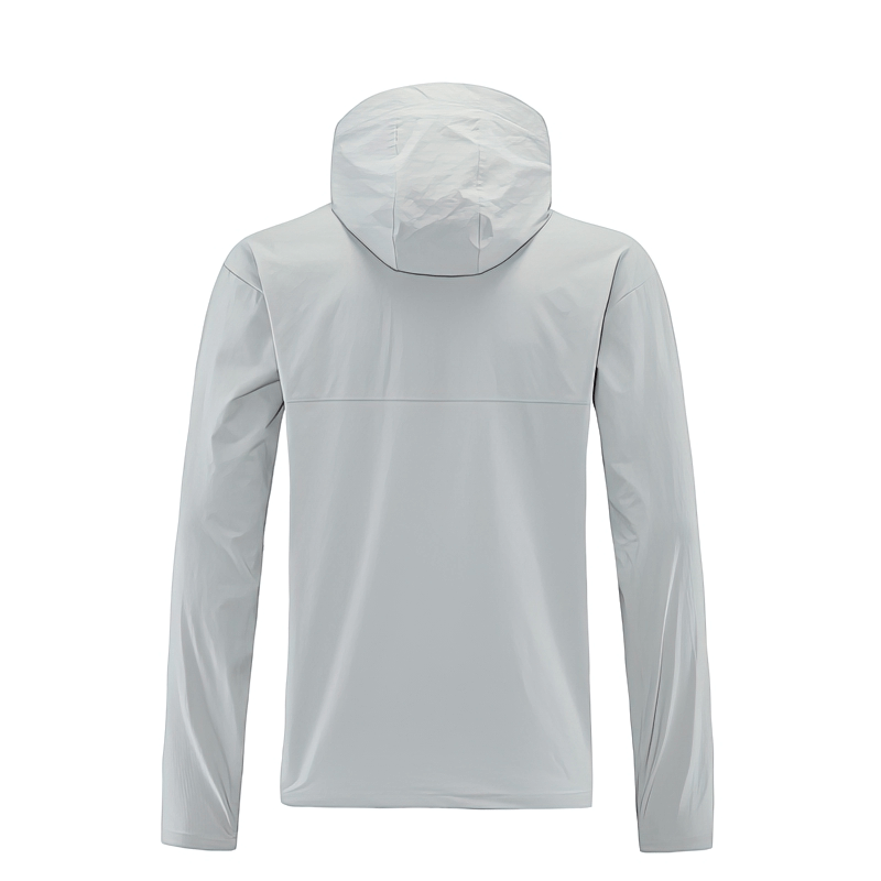 Men's windproof waterproof sports sweatshirt with hood in gray, perfect for training, running, and outdoor sports, style SF0891.