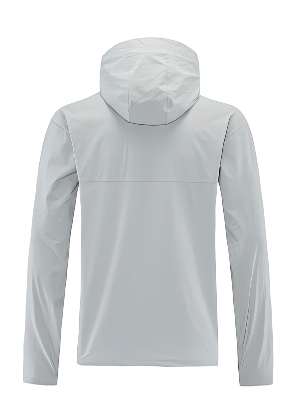 Back view of a men's windproof waterproof sports sweatshirt with hood, designed for outdoor training, SF0891.
