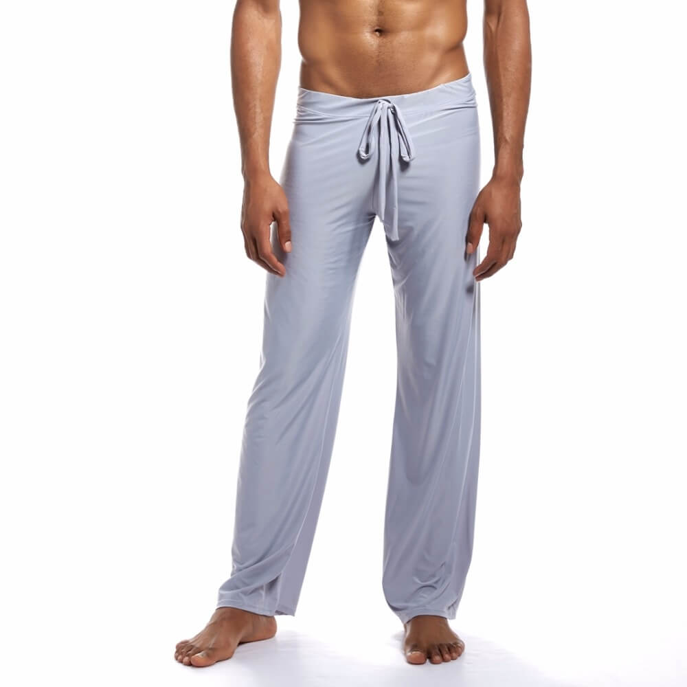 Men's yoga loose full-length pants with drawstring for optimal fit, crafted from polyester and spandex for flexibility and comfort.