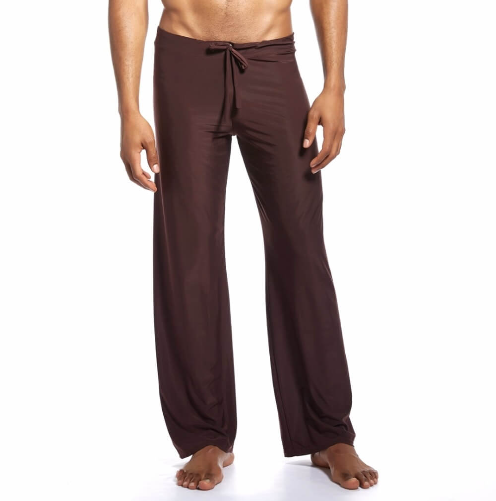 Men's yoga loose full-length pants with drawstring in brown for comfort and flexibility during fitness activities, SF1063.