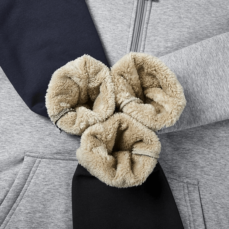 Men's thermal hoodies with soft fleece lining and zip-up design for warmth. Features pockets and solid colors. SF0340 winter wear.