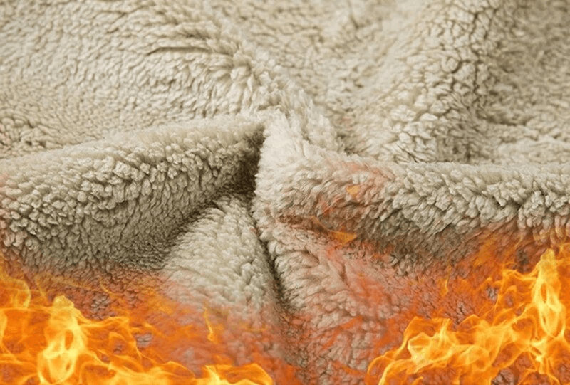 Fluffy fleece fabric with fiery effect, showcasing the warmth of the Men's Zip-up Thick Warm Hoodie, perfect for winter comfort.