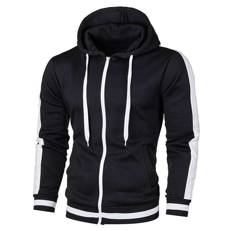 Men's Zipper Sports Casual Hoodie With Striped on Sleeves - SF1224