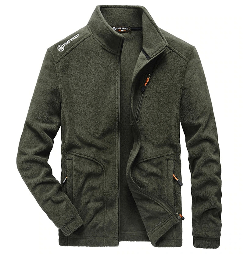 Men's Zipper Stand Collar Fleece Hiking Jacket, SF0685; warm, lightweight, slim-fit outdoor wear for cooler climates.