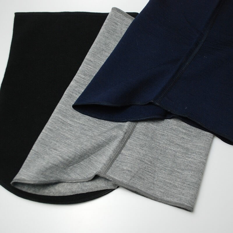 Unisex Merino Wool Thermal Neck Gaiters in Black, Gray, and Blue for warm winter outdoor fashion.