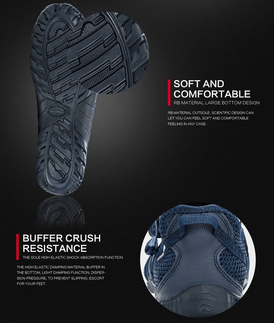 Mesh Breathable Lightweight Men's Sneakers with flexible soles showcasing RB material for comfort and buffer crush resistance.