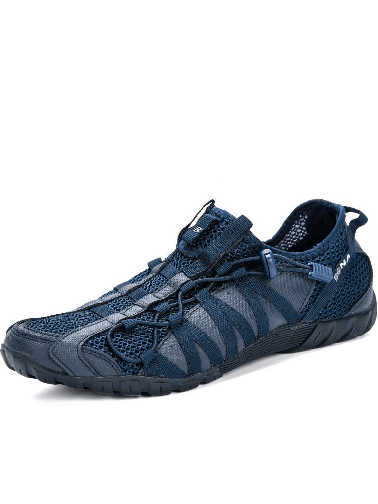 Dark blue mesh breathable men's sneakers with flexible sole, featuring air mesh upper and EVA insoles for comfort and support, SF0751.