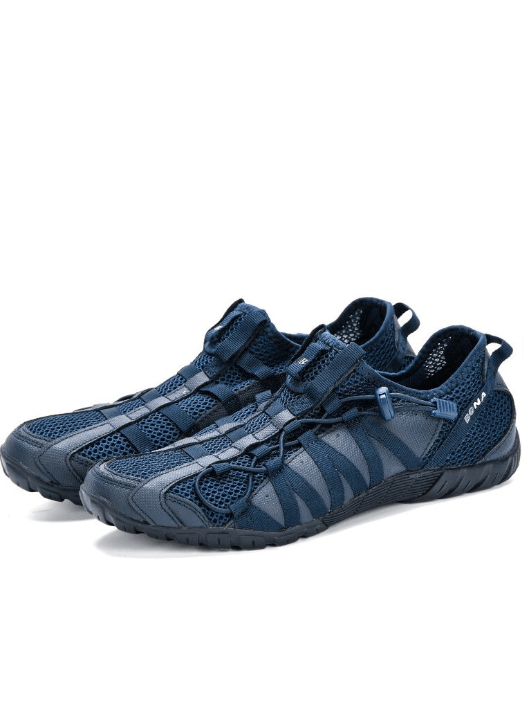 Mesh breathable lightweight men's sneakers SF0751 in navy blue, featuring flexible soles and EVA insoles for comfort.