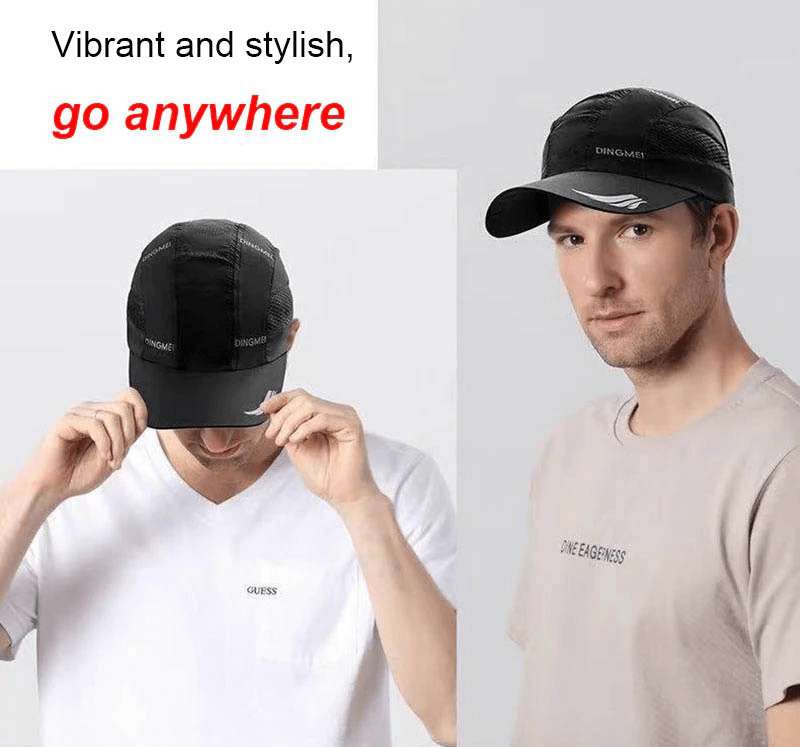 Mesh breathable sports golf hat with adjustable buckle in vibrant design, shown worn by model demonstrating stylish versatility.