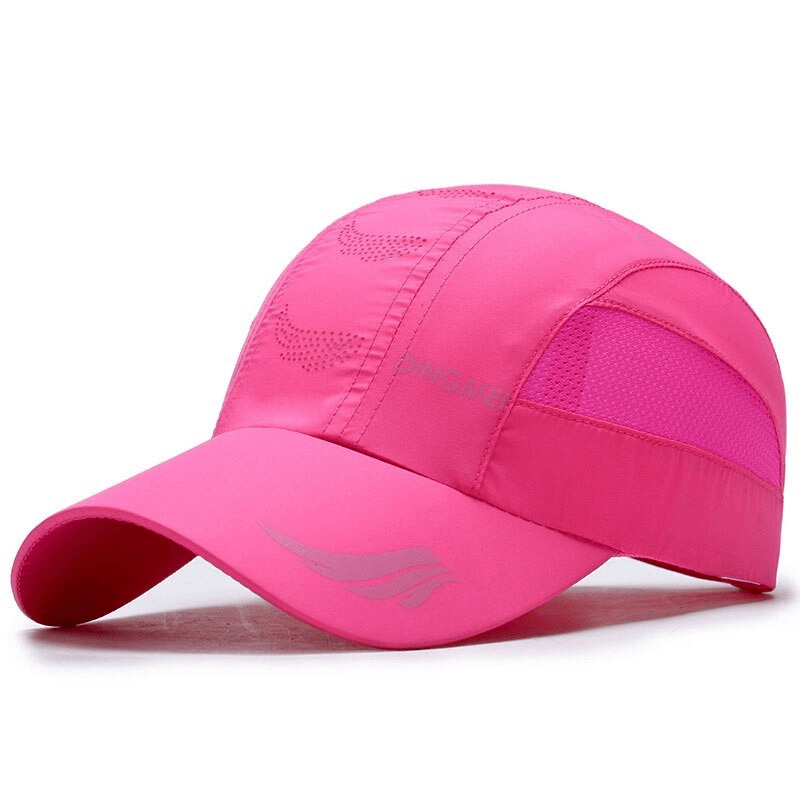 Vibrant pink mesh breathable sports golf hat with adjustable buckle, perfect for outdoor activities.