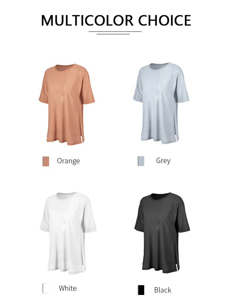 Multicolor Mesh Casual Sports T-Shirts in orange, grey, white, and black. Short sleeves, quick-drying, perfect for workouts.