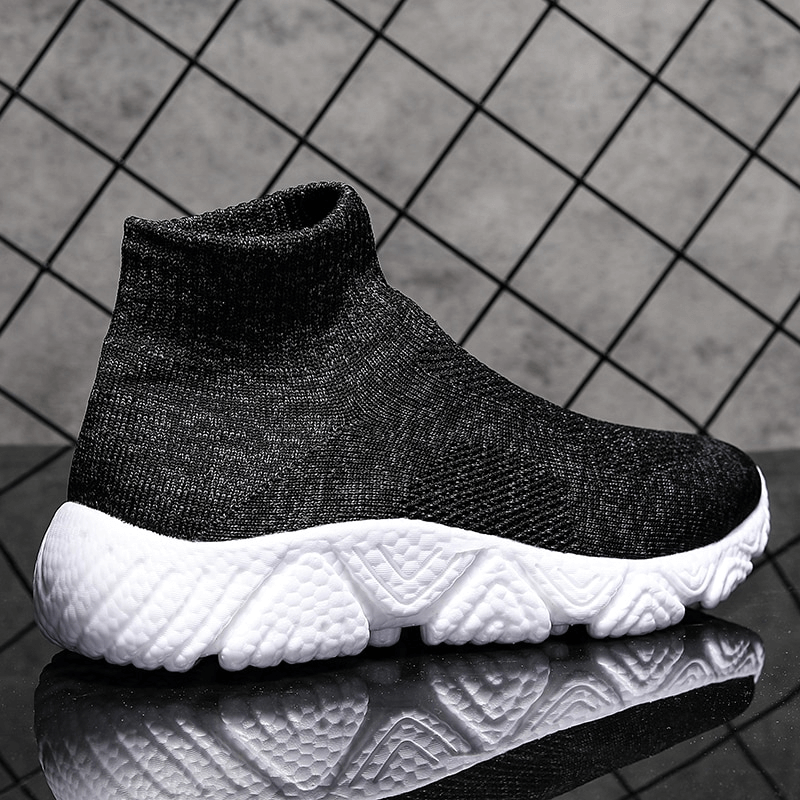 Stylish unisex mesh breathable black sneaker with white cushioned sole, perfect for sports and casual wear - Model SF1215