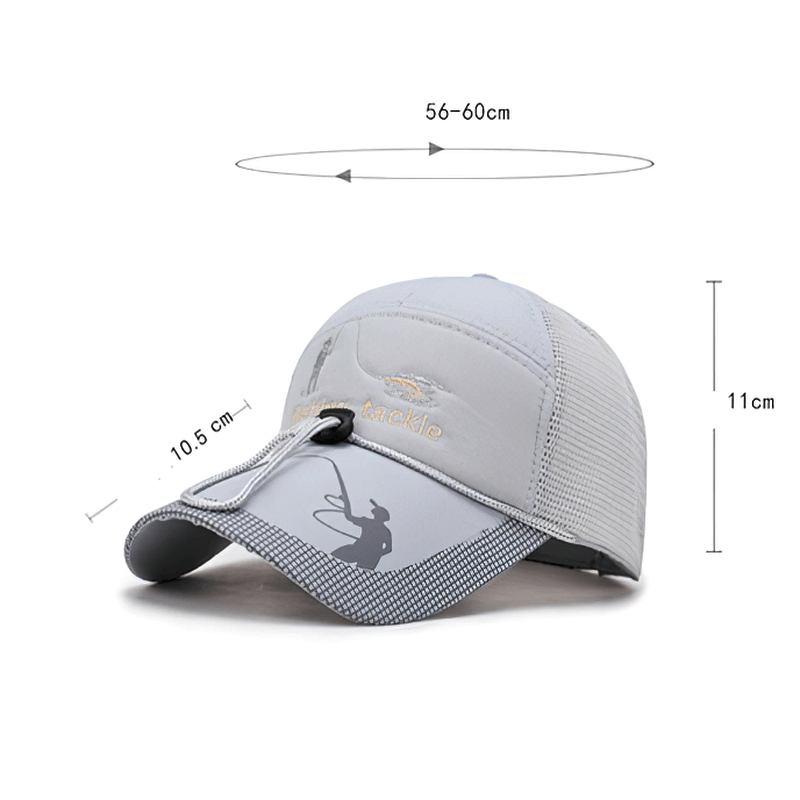 Mesh Fishing Cap with Drawstring Adjustable Fit and Sunshade Protection in Light Gray Color, Unisex Design, Style SF0572.