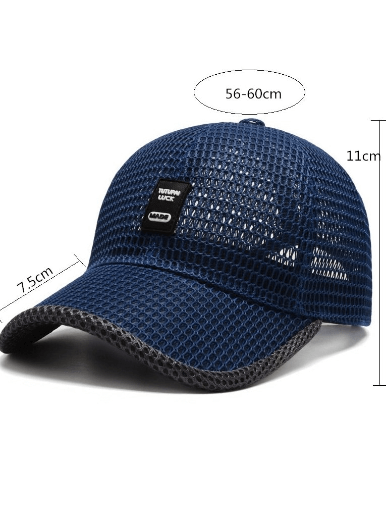 Mesh Stylish Men's Baseball Cap in navy blue with adjustable strap, perfect for outdoor sports, fits head size 56-60cm.