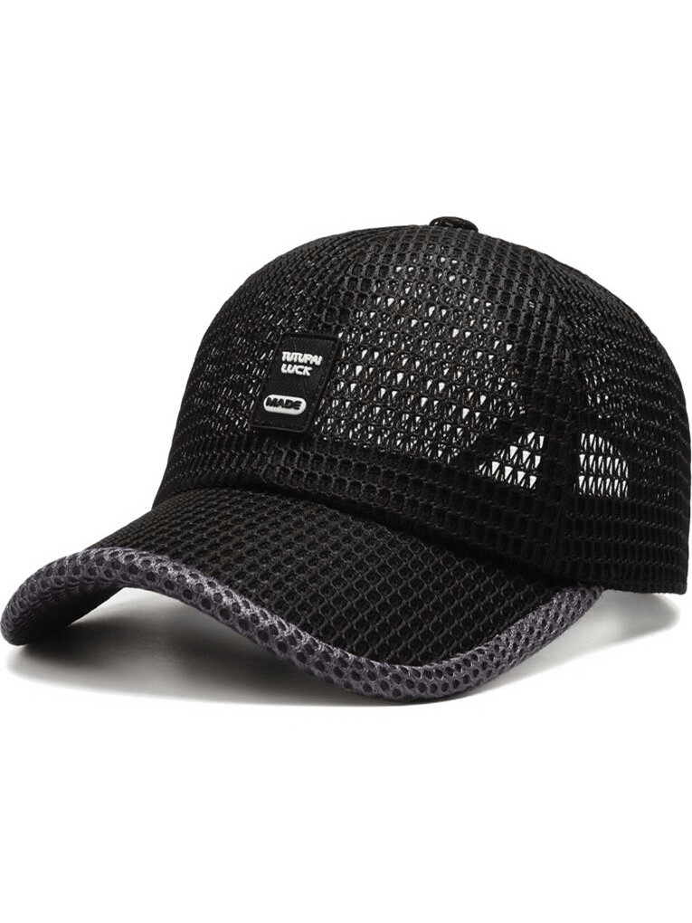 Mesh stylish men's baseball cap SF0793 with adjustable strap, sun protection, and casual design in black.