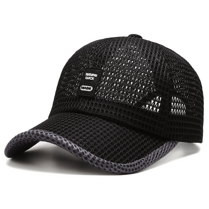 Black mesh men's baseball cap SF0793 with adjustable strap and sun protection, perfect for outdoor activities and casual style.