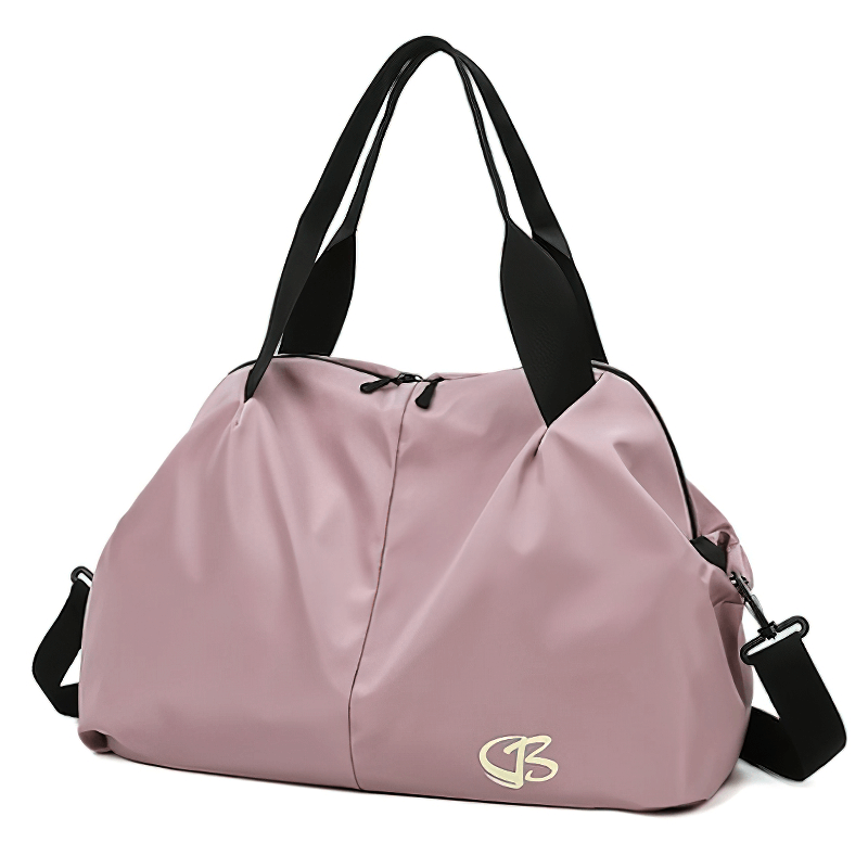 Chic multifunction waterproof women's large capacity gym bag in elegant pink with durable black straps, perfect for active lifestyles.