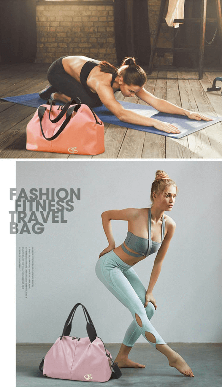 Active women using multifunction waterproof large capacity gym bag SF0904 during yoga and workout sessions, fitness and travel.