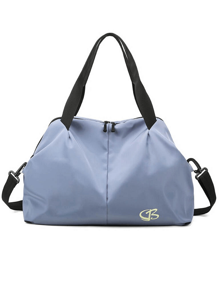 Blue multifunction waterproof women's large capacity gym bag with black handles and adjustable strap for sports and travel.