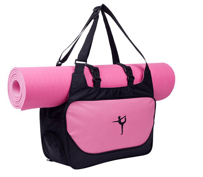 Pink waterproof sport women's bag with mat clip, perfect for fitness, outdoor sports, and travel. Stylish and durable design.